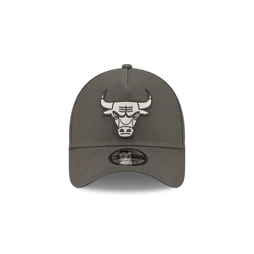 Chicago Bulls Hat - Moss Canvas Chainstitch 9Forty A-Frame NBA Snapback Cap - New Era